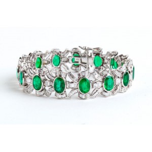Bracelet en or avec lignes d'émeraudes et rubans de diamants