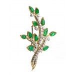 Gold emeralds and diamonds brooch