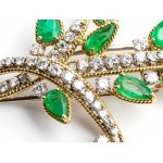 Gold emeralds and diamonds brooch