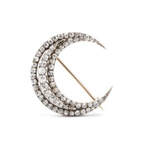Victorian Diamond Crescent Moon Brooch
