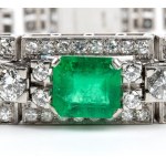 Art Déco smaragdový diamantový náramek z platiny