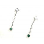 14K WHITE GOLD 1.36 GR DANGLE EARRINGS NATURAL DIAMONDS & EMERALD 0.32 CT 0.12 CT 2.5 CM EMMOLOGICAL CERTIFICATION MAROZ DIAMONDS LTD ISRAEL DIAMOND EXCHANGE MEMBER - ER40502