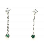 14K WHITE GOLD 1.36 GR DANGLE EARRINGS NATURAL DIAMONDS & EMERALD 0.32 CT 0.12 CT 2.5 CM EMMOLOGICAL CERTIFICATION MAROZ DIAMONDS LTD ISRAEL DIAMOND EXCHANGE MEMBER - ER40502