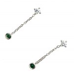 14K WHITE GOLD 1.36 GR DANGLE EARRINGS NATURAL DIAMONDS & EMERALD 0.32 CT 0.12 CT 2.5 CM EMMOLOGICAL CERTIFICATION MAROZ DIAMONDS LTD ISRAEL DIAMOND EXCHANGE MEMBER - ER40502