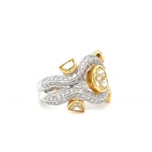 18K WHITE & YELLOW GOLD 11.72 GR RING NATURAL DIAMONDS 6 PCS 1.10 CT NATURAL FANCY INTENSE GIALLO -VS 1.00 CT D-F/VS SIZE - 6.5 EMMOLOGICAL CERTIFICATION MAROZ DIAMONDS LTD ISRAEL DIAMOND EXCHANGE MEMBER - HR2010