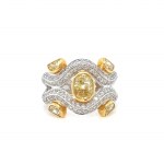 18K WHITE & YELLOW GOLD 11.72 GR RING NATURAL DIAMONDS 6 PCS 1.10 CT NATURAL FANCY INTENSE GIALLO -VS 1.00 CT D-F/VS SIZE - 6.5 EMMOLOGICAL CERTIFICATION MAROZ DIAMONDS LTD ISRAEL DIAMOND EXCHANGE MEMBER - HR2010