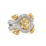 18K WHITE & YELLOW GOLD 11.72 GR RING NATURAL DIAMONDS 6 PCS 1.10 CT NATURAL FANCY INTENSE GIALLO -VS 1.00 CT D-F/VS SIZE - 6.5 EMMOLOGICAL CERTIFICATION MAROZ DIAMONDS LTD ISRAEL DIAMOND EXCHANGE MEMBER - HR2010
