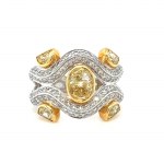 18K WHITE & YELLOW GOLD 11.72 GR RING NATURAL DIAMONDS 6 PCS 1.10 CT NATURAL FANCY INTENSE GIALLO -VS 1.00 CT D-F/VS SIZE - 6.5 EMMOLOGICAL CERTIFICATION MAROZ DIAMONDS LTD ISRAEL DIAMOND EXCHANGE MEMBER - HR2010