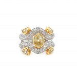 18K WHITE & YELLOW GOLD 11.72 GR RING NATURAL DIAMONDS 6 PCS 1.10 CT NATURAL FANCY INTENSE GIALLO -VS 1.00 CT D-F/VS SIZE - 6.5 EMMOLOGICAL CERTIFICATION MAROZ DIAMONDS LTD ISRAEL DIAMOND EXCHANGE MEMBER - HR2010