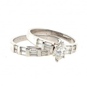 14K WHITE GOLD 5.39 GR DIAMOND RINGS 0.72 CT G-H/SI1 MQ 0.42 CT F/SI2 SIZE 5,6 CERTIFICATION AIG - RNG30517