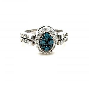 14K WHITE GOLD 6.58 GR RING WITH 2 SIDES NATURAL DIAMONDS 0.30 CT FANCY INTENSE BLUE* (COLOR ENHANCED) /VS 0.95 CT E-F/VS SIZE: 7 EMMOLOGICAL CERTIFICATION MAROZ DIAMONDS LTD ISRAEL DIAMOND EXCHANGE MEMBER - HI16