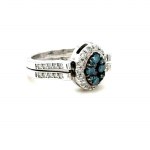 14K WHITE GOLD 6.58 GR RING WITH 2 SIDES NATURAL DIAMONDS 0.30 CT FANCY INTENSE BLUE* (COLOR ENHANCED) /VS 0.95 CT E-F/VS SIZE: 7 EMMOLOGICAL CERTIFICATION MAROZ DIAMONDS LTD ISRAEL DIAMOND EXCHANGE MEMBER - HI16