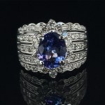WHITE GOLD RING 9.47G WITH TANZANITE AND DIAMONDS - R20201B