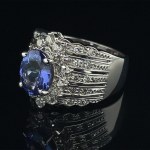 WHITE GOLD RING 9.47G WITH TANZANITE AND DIAMONDS - R20201B