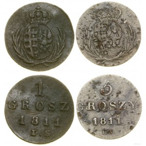 Polska, zestaw 2 monet: 1 grosz oraz 5 groszy, 1811 IS, Warszawa