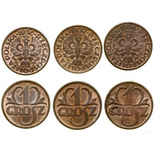 Polska, zestaw: 3 x 1 grosz, 1936, 1937, 1938, Warszawa