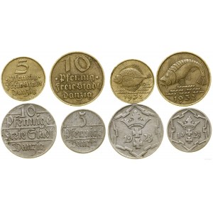 Polska, zestaw: 2 x 5 fenigów (1923 i 1932) i 2 x 10 fenigów (1923 i 1932), Berlin