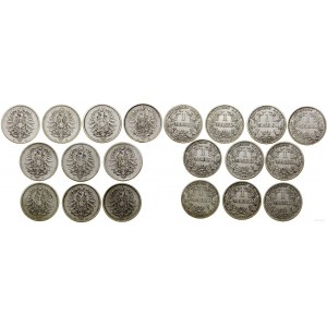 Cesarstwo Niemieckie, zestaw: 10 x 1 marka, 1873-1885, różne mennice