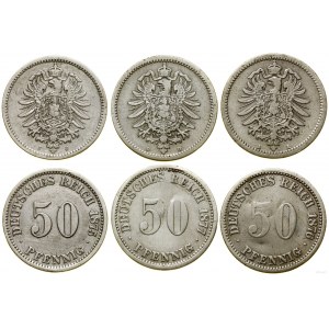 Cesarstwo Niemieckie, zestaw: 3 x 50 fenigów, 1875 J, 1876 A, 1877 D, Hamburg, Berlin, Monachium