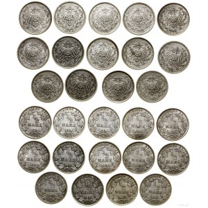 Cesarstwo Niemieckie, zestaw: 14 x 1/2 marki, 1905-1919, różne mennice