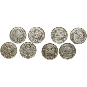 Cesarstwo Niemieckie, zestaw: 4 x 25 fenigów, 1909 A, 1910 D, 1911 D, 1912 A, Berlin i Monachium