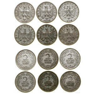 Niemcy, zestaw: 6 x 2 marki, 1925-1926, Berlin i Monachium