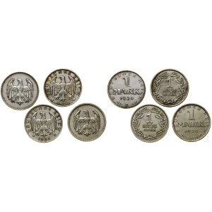 Niemcy, zestaw: 4 x 1 marka, 1924 E, 2 x 1925 A, 1926 A, Muldenhütten i Berlin