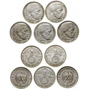 Niemcy, zestaw: 5 x 5 marek, 1935-1939 J, Hamburg