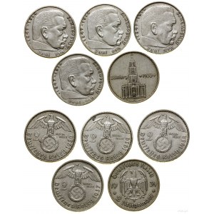 Niemcy, zestaw: 5 x 2 marki, 1934-1939, różne mennice