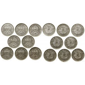 Niemcy, zestaw: 8 x 50 fenigów, 1927-1937, Berlin i Stuttgart