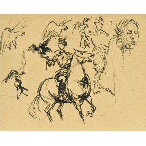 Ludwik MACIĄG (1920-2007), Miscellaneous sketches of a man on horseback with a falcon on his hand