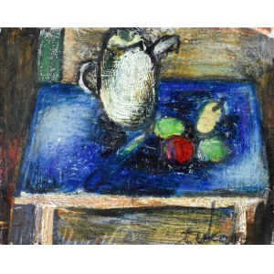 Eugeniusz TUKAN-WOLSKI (1928-2014), Still life on a table with a blue tablecloth