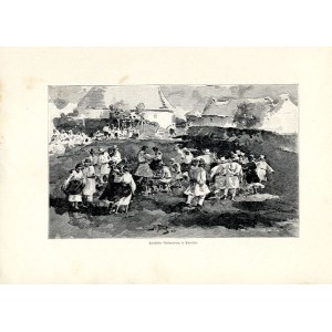Galicja Wschodnia. Julian Fałat: Podole. Polnischer Nationaltanz, drzeworyt 1898 Ukraina