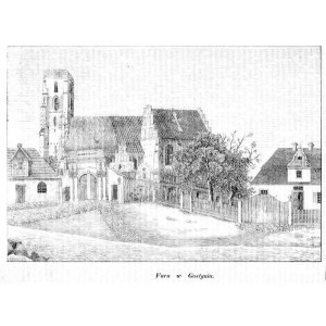 Gostyń. Widok kościoła oraz plan kościoła, litografia 1839