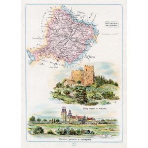Pow. Jędrzejowski. Jędrzejów klasztor, Mokrsko Górne zamek, chromolitografia 1907