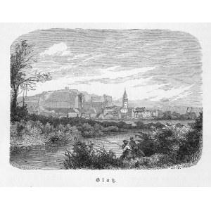 Klodzko. Panorama of the city. Glatz, woodcut 1885