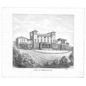Krzeszowice. Pałac w Krzeszowicach, drzeworyt 1873 p. Kraków