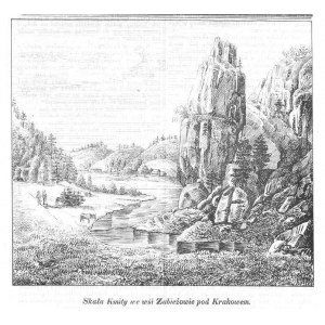 Zabierzów. Skała Kmity, litografia 1841 p. Kraków