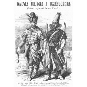 Litwa. Juliusz Kossak: Wiek XVI. Litwin z buławą i tarczą, i Rusin z łukiem i sajdakiem, drzeworyt 1865