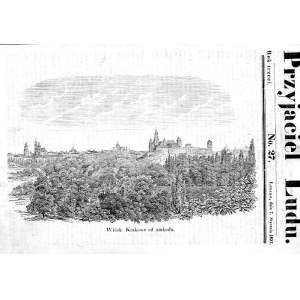 Kraków. Widok Krakowa od zachodu, litografia 1837