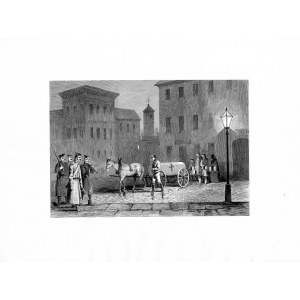 Warszawa. Scena uliczna po masakrze w dniu 8.04.1861 na pl. Zamkowym, drzeworyt 1870