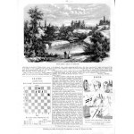 Ukraina. Korsuń. Widok parku i pałacu w Korsuniu, drzeworyt 1863