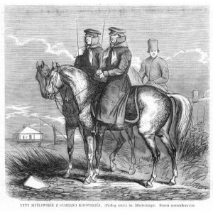 Ukraina. Typy myśliwskie z guberni kijowskiej. Bracia marszałkowicze, drzeworyt 1864