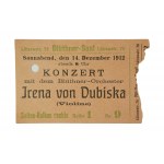 Program i oryginalny bilet z koncertu wybitnej polskiej skrzypaczki Irena Dubiska [1899-1989], 14.12.1912