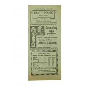 Teatr Polski w Poznaniu , sezon 1912/13 PROGRAM z dnia 28-go marca 1913r.