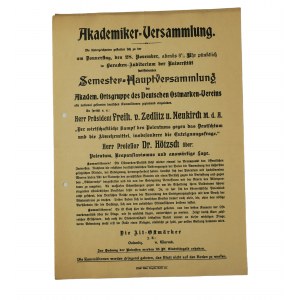 AFISZ informujący o Semestralnym Walnym Zgromadzeniu Akademickiej Grupy Niemieckiego Związku Marchii Wschodniej [przed 1914r.]