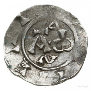denar 1002-1024; Litery Alfa i Omega, powyżej trójkąt, ...