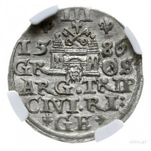 trojak 1586, Ryga; duża głowa króla; Iger R.86.1.a/b (R...