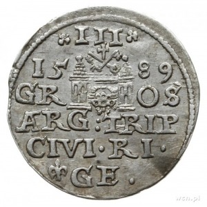 trojak 1589, Ryga; z lewej strony liter GE znak mincers...