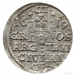 trojak 1619, Ryga; małe popiersie króla, trójlistki prz...